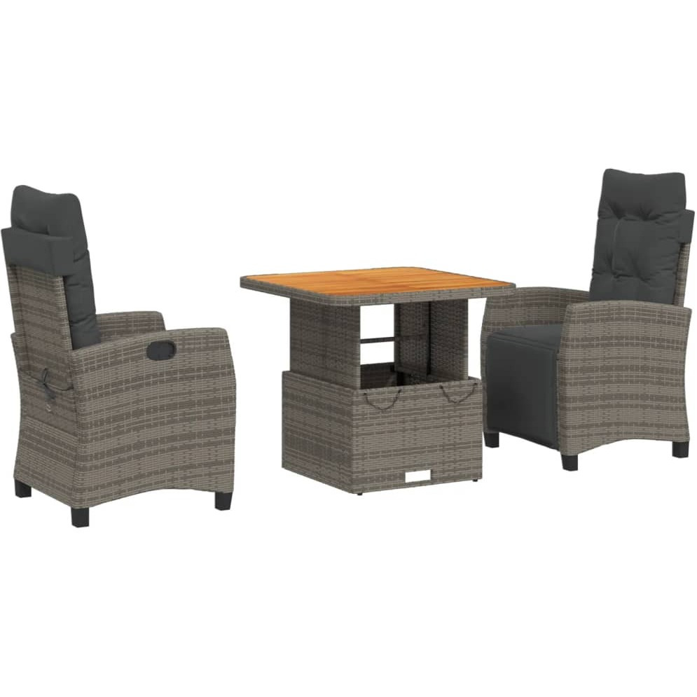 Vidaxl 3 Piece Patio Dining Set With Cushions Gray Poly Rattan