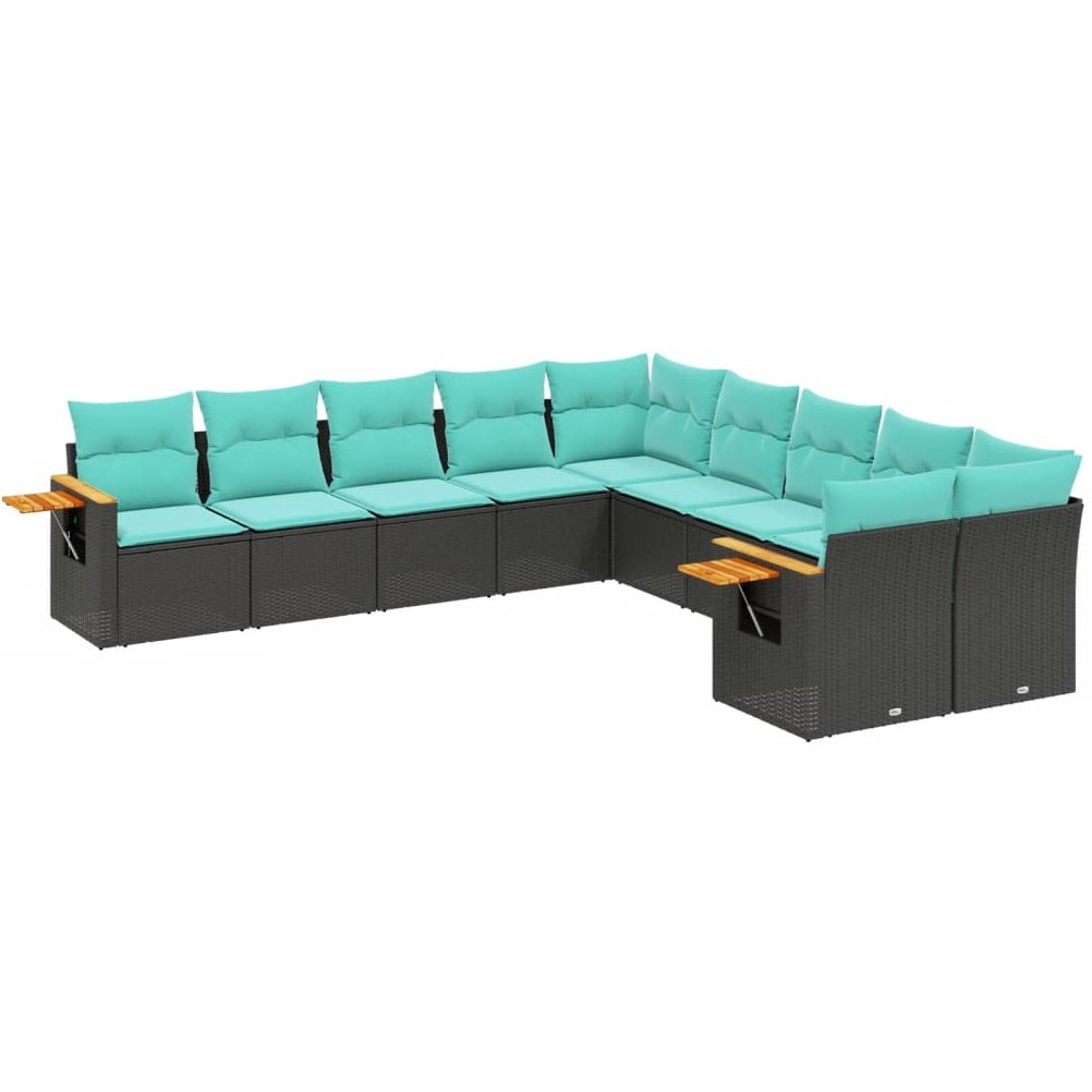 Vidaxl 10 Piece Patio Sofa Set With Cushions Black Poly Rattan