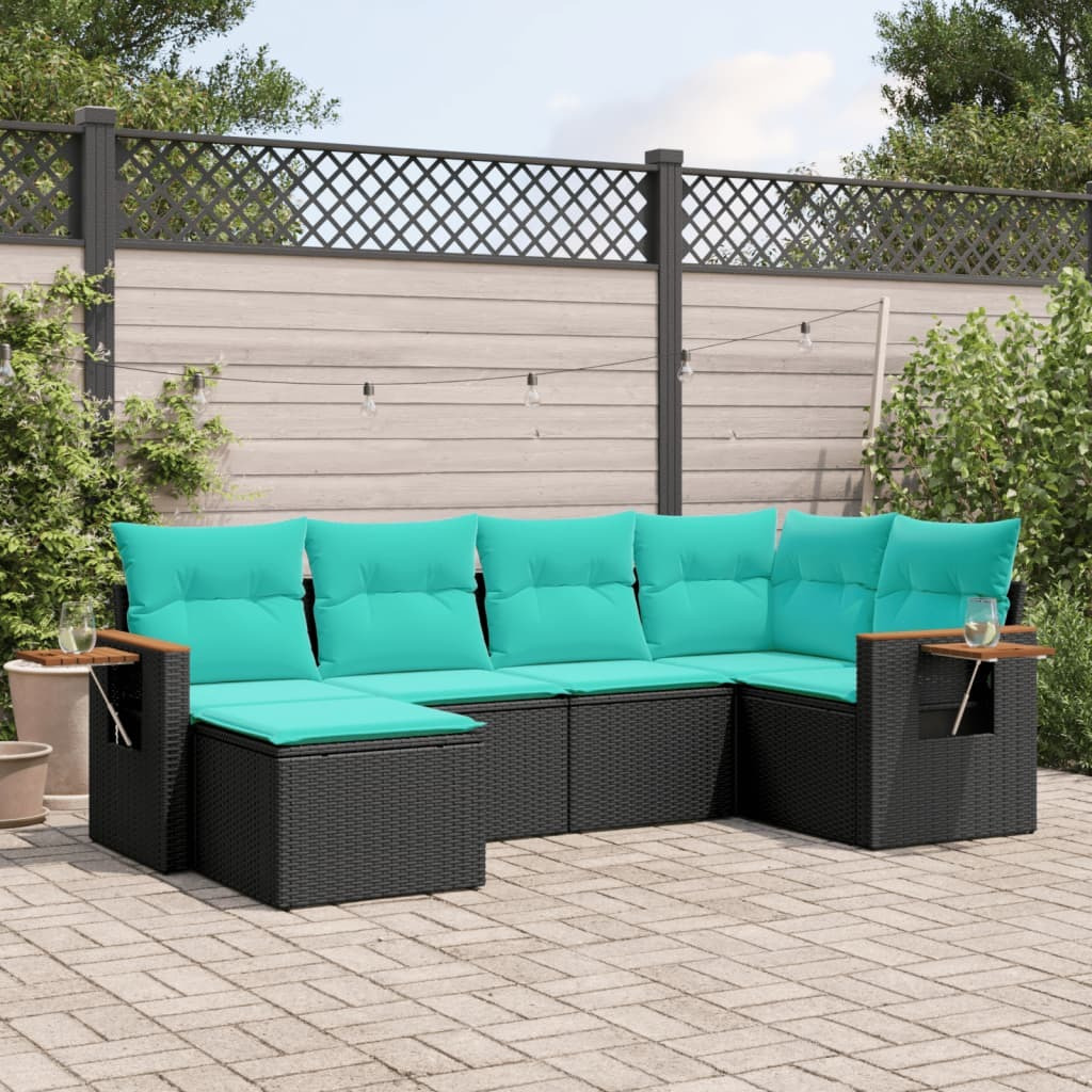 Vidaxl 6 Piece Patio Sofa Set With Cushions Black Poly Rattan