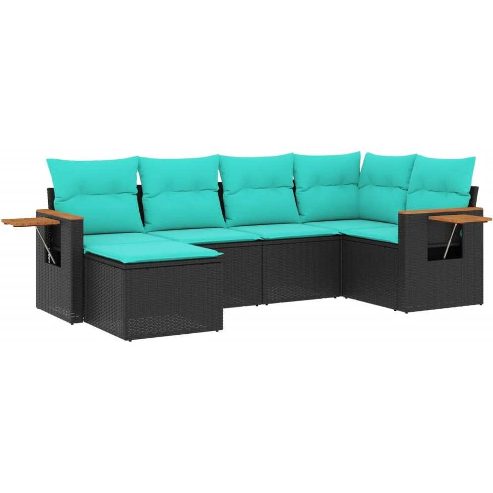 Vidaxl 6 Piece Patio Sofa Set With Cushions Black Poly Rattan