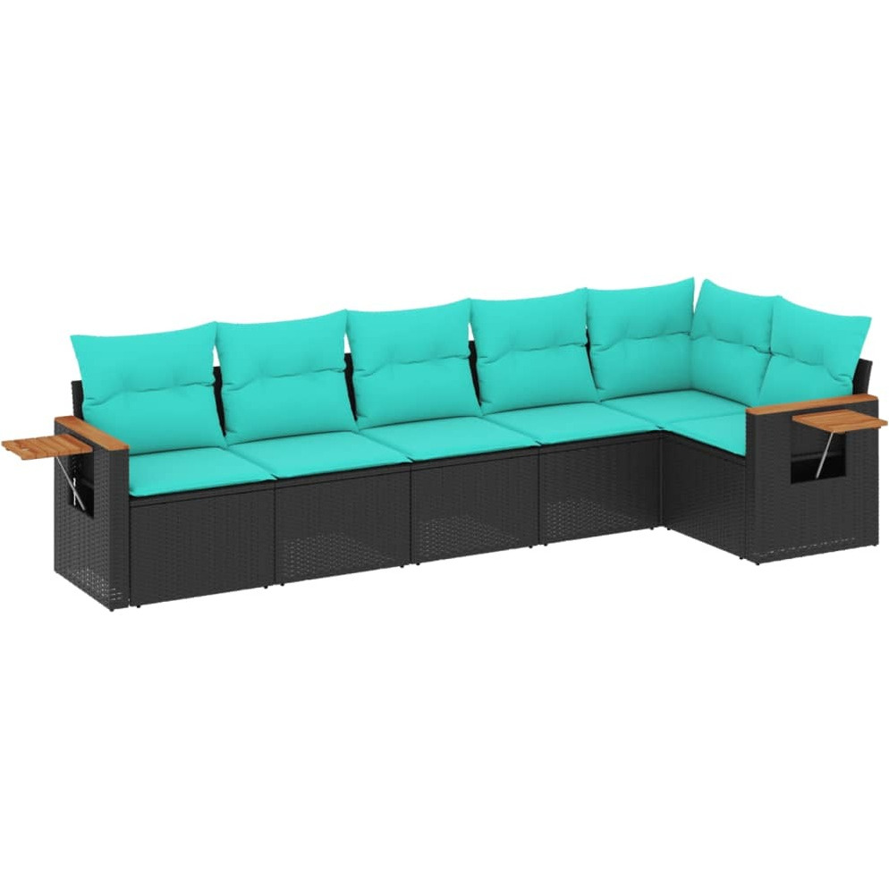 Vidaxl 6 Piece Patio Sofa Set With Cushions Black Poly Rattan