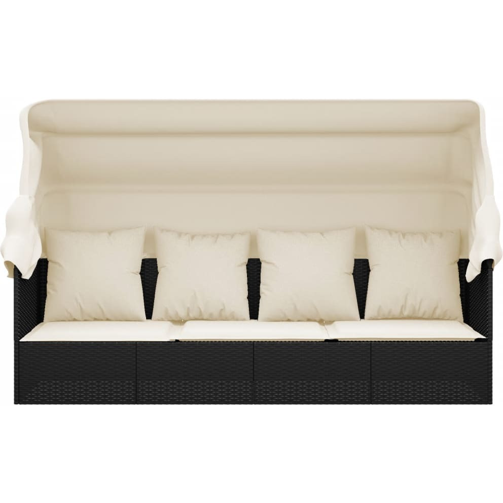 Vidaxl Patio Lounge Bed With Roof And Cushions Black Poly Rattan