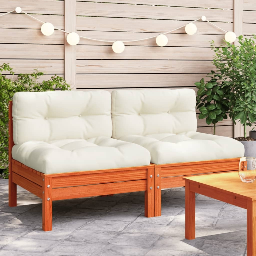 Vidaxl Patio Sofa Armless With Cushions 2 Pcs Wax Brown Solid Wood Pine
