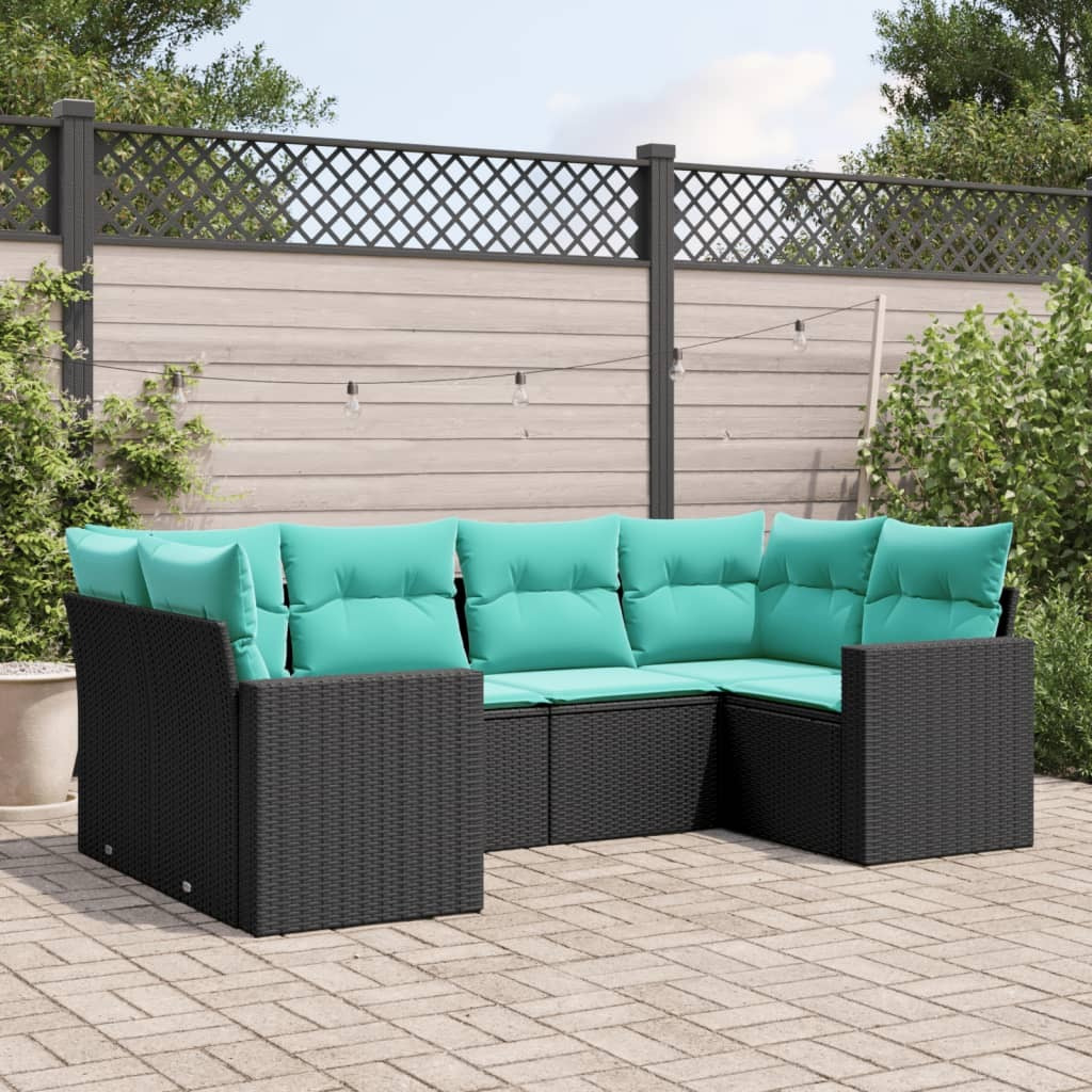 Vidaxl 6 Piece Patio Sofa Set With Cushions Black Poly Rattan