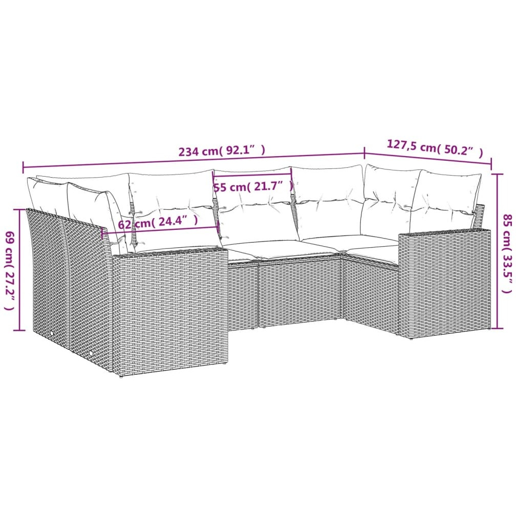 Vidaxl 6 Piece Patio Sofa Set With Cushions Black Poly Rattan