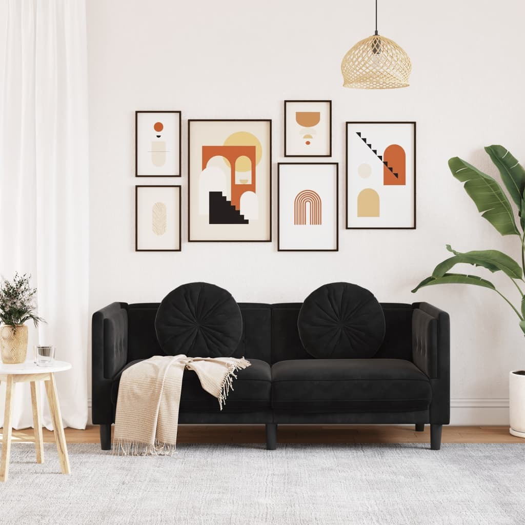 Vidaxl Sofa With Cushions 2-Seater Black Velvet