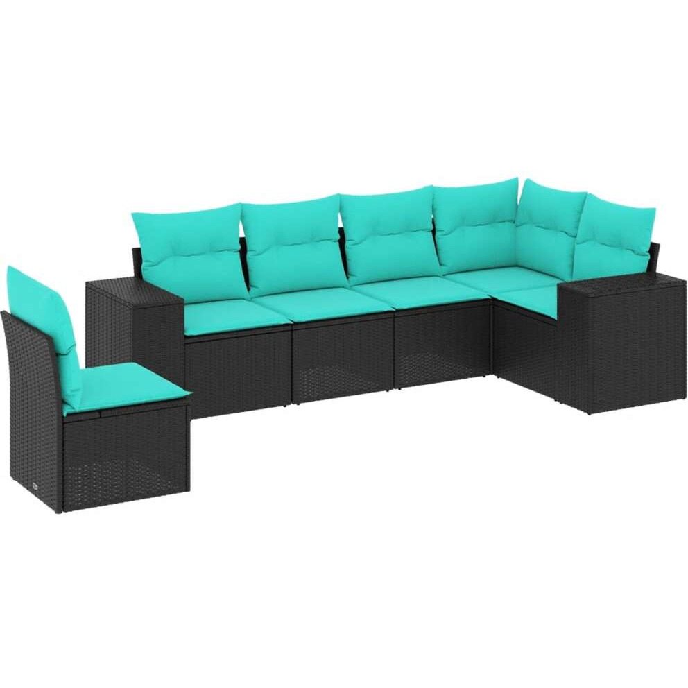Vidaxl 6 Piece Patio Sofa Set With Cushions Black Poly Rattan