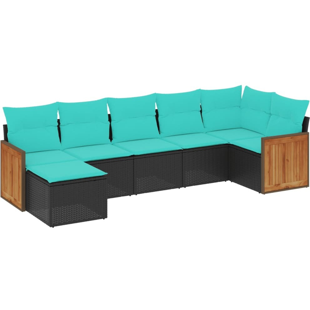 Vidaxl 7 Piece Patio Sofa Set With Cushions Black Poly Rattan