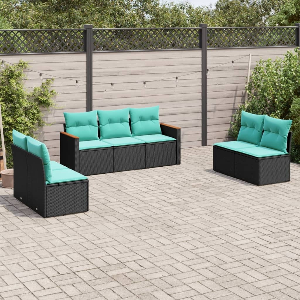 Vidaxl 7 Piece Patio Sofa Set With Cushions Black Poly Rattan