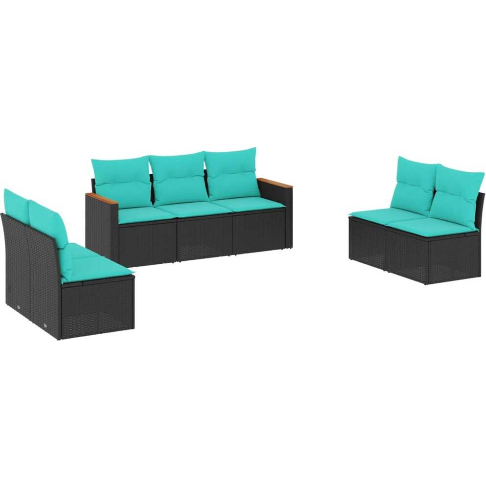 Vidaxl 7 Piece Patio Sofa Set With Cushions Black Poly Rattan