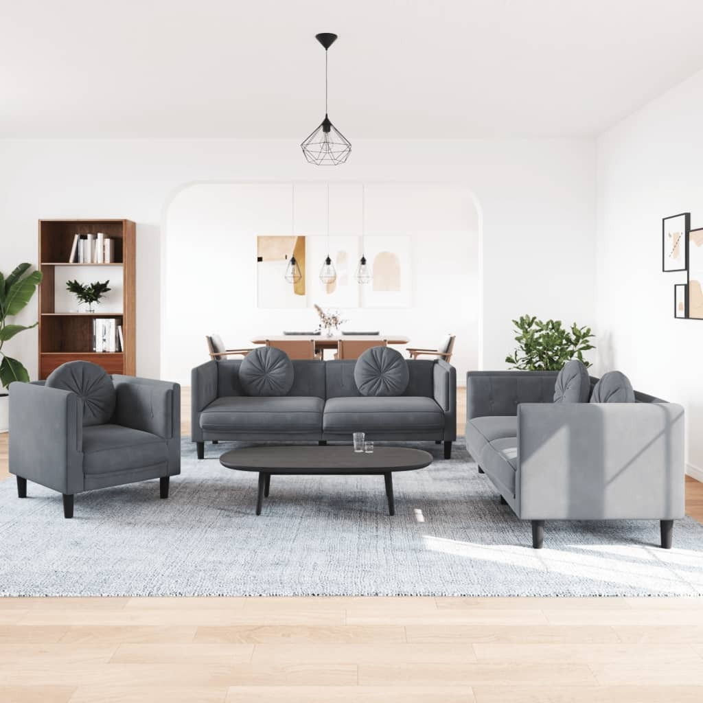 Vidaxl 3 Piece Sofa Set With Pillows Dark Gray Velvet