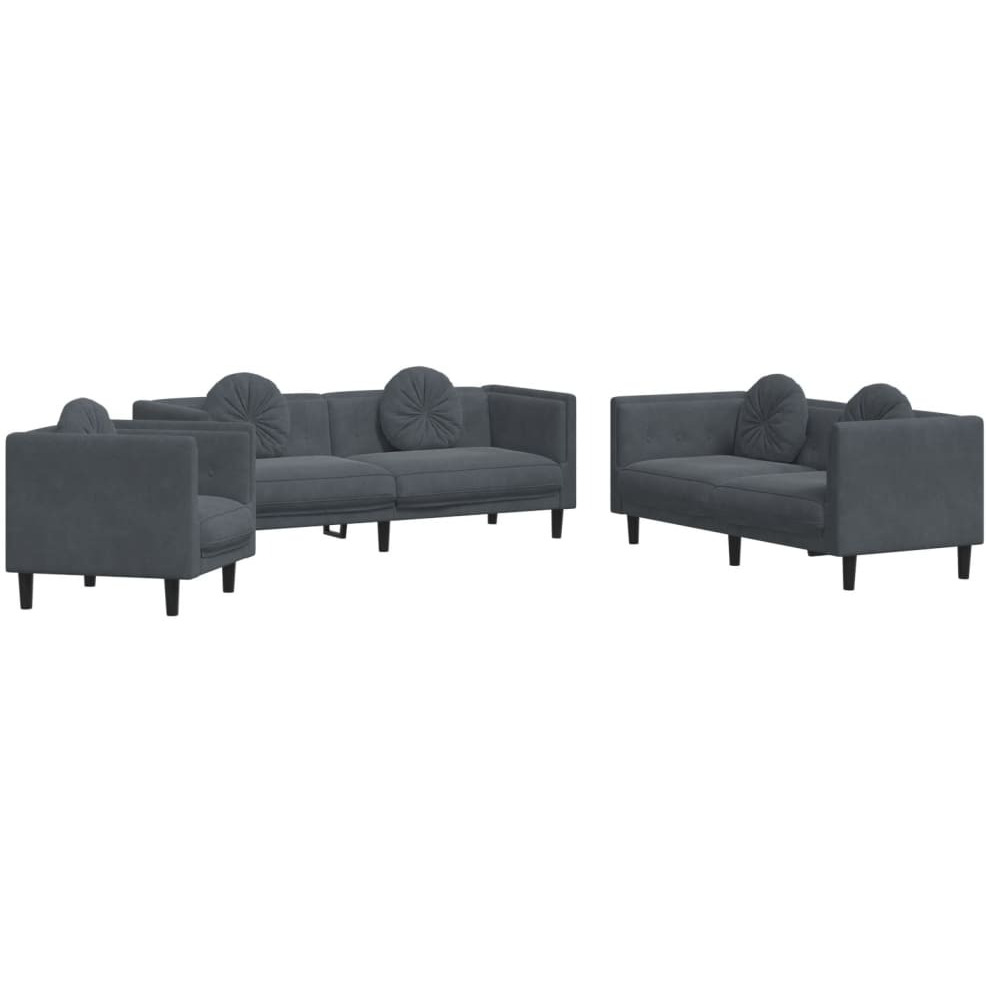 Vidaxl 3 Piece Sofa Set With Pillows Dark Gray Velvet