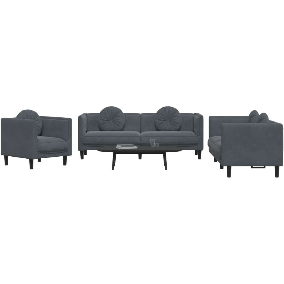 Vidaxl 3 Piece Sofa Set With Pillows Dark Gray Velvet