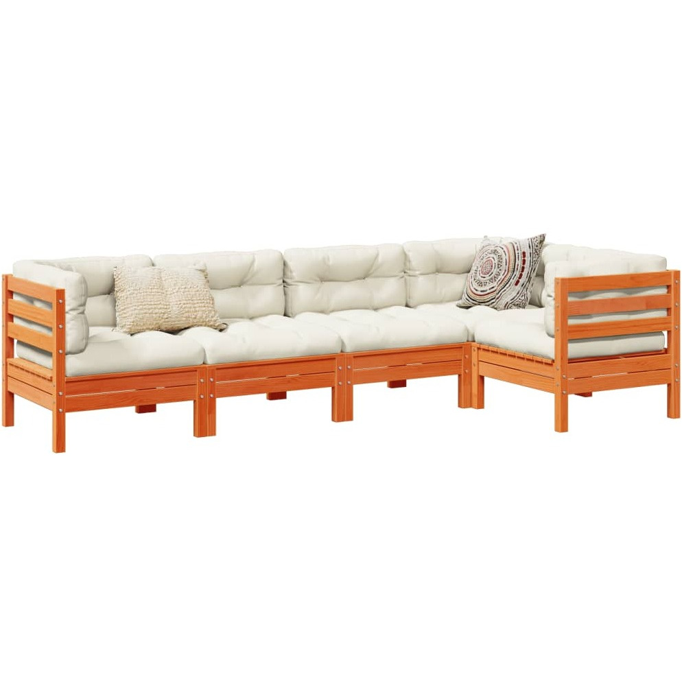 Vidaxl 5 Piece Patio Sofa Set With Cushions Wax Brown Solid Wood Pine