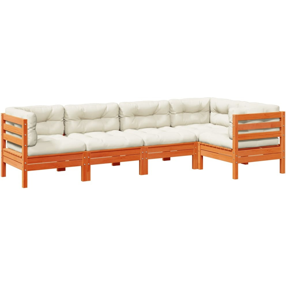 Vidaxl 5 Piece Patio Sofa Set With Cushions Wax Brown Solid Wood Pine