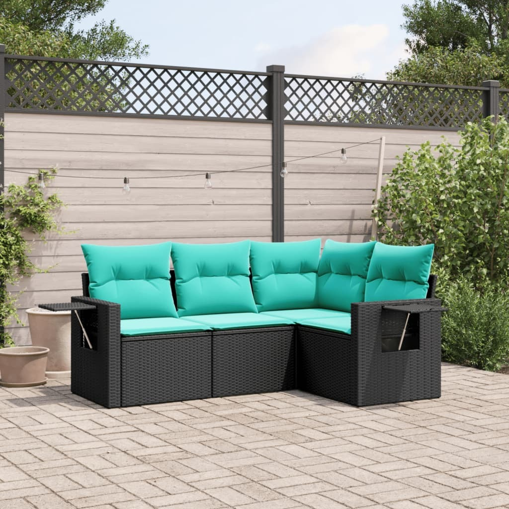 Vidaxl 4 Piece Patio Sofa Set With Cushions Black Poly Rattan