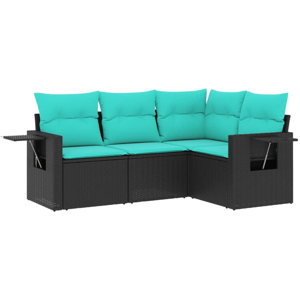 Vidaxl 4 Piece Patio Sofa Set With Cushions Black Poly Rattan