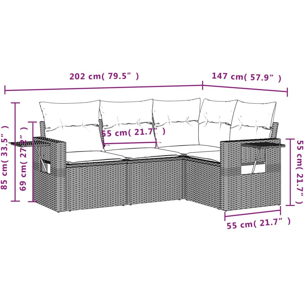 Vidaxl 4 Piece Patio Sofa Set With Cushions Black Poly Rattan