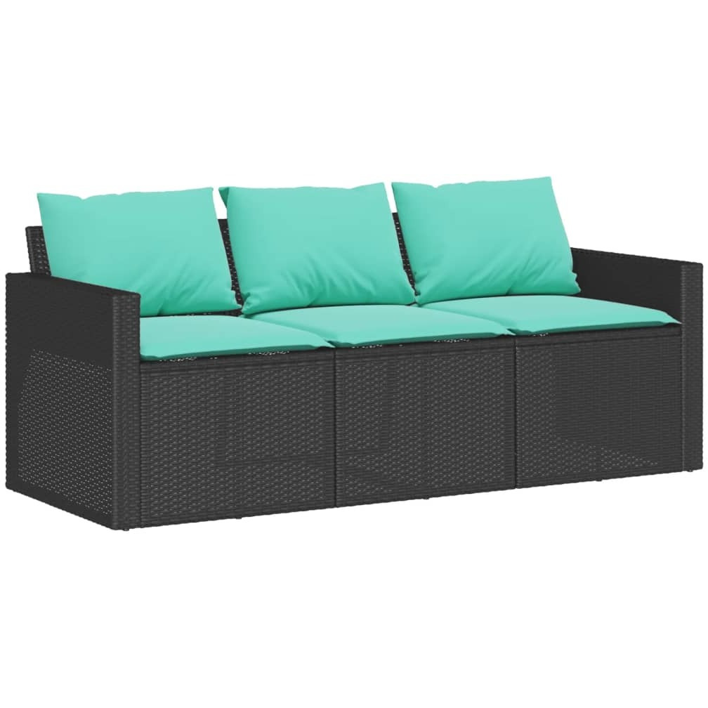 Vidaxl Patio Sofa With Cushions 3-Seater Black Poly Rattan