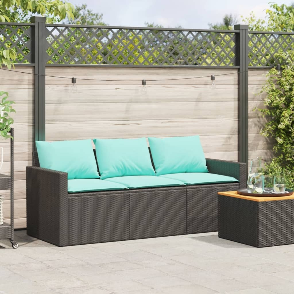 Vidaxl Patio Sofa With Cushions 3-Seater Black Poly Rattan