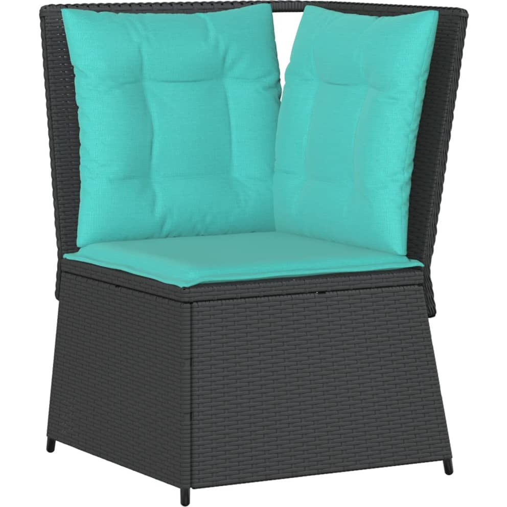 Vidaxl Patio Sofa Corner With Cushions Black Poly Rattan