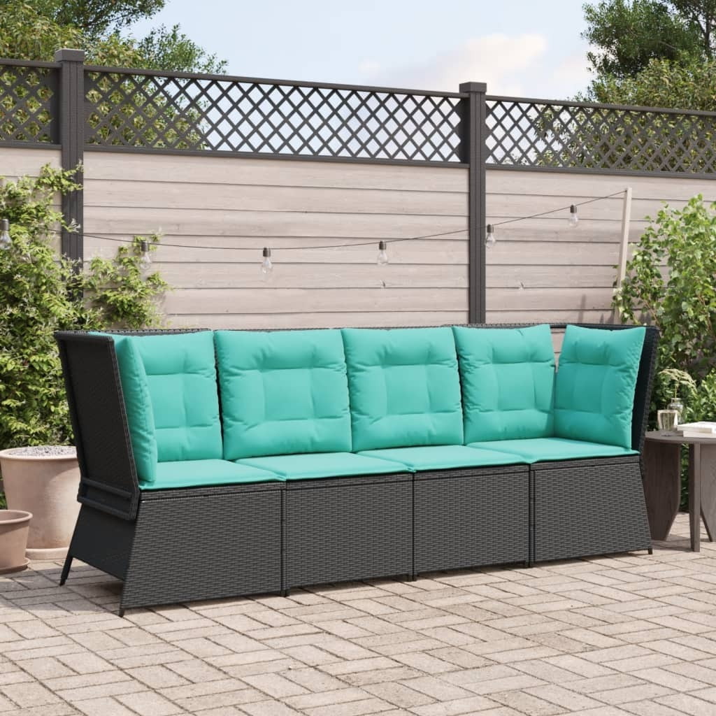 Vidaxl Patio Sofa Corner With Cushions Black Poly Rattan