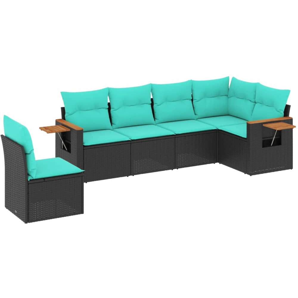 Vidaxl 6 Piece Patio Sofa Set With Cushions Black Poly Rattan