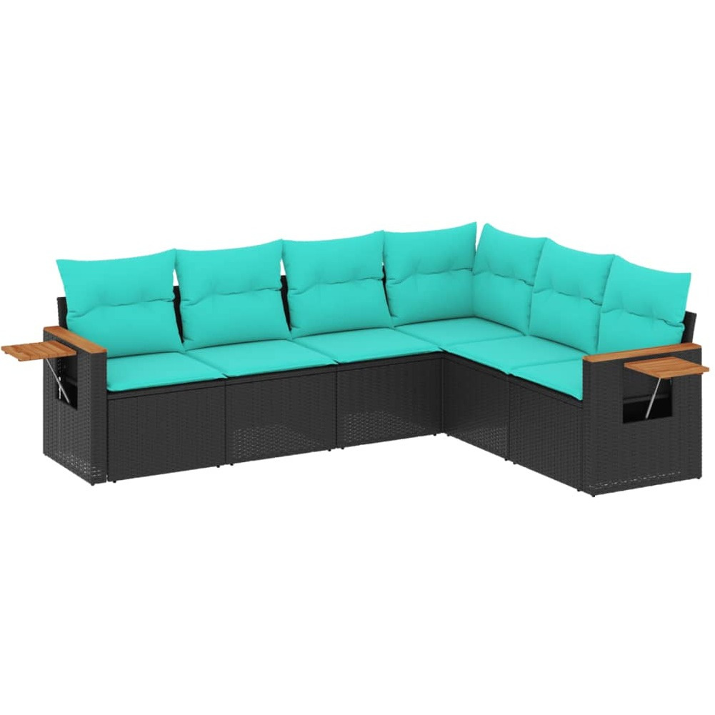 Vidaxl 6 Piece Patio Sofa Set With Cushions Black Poly Rattan