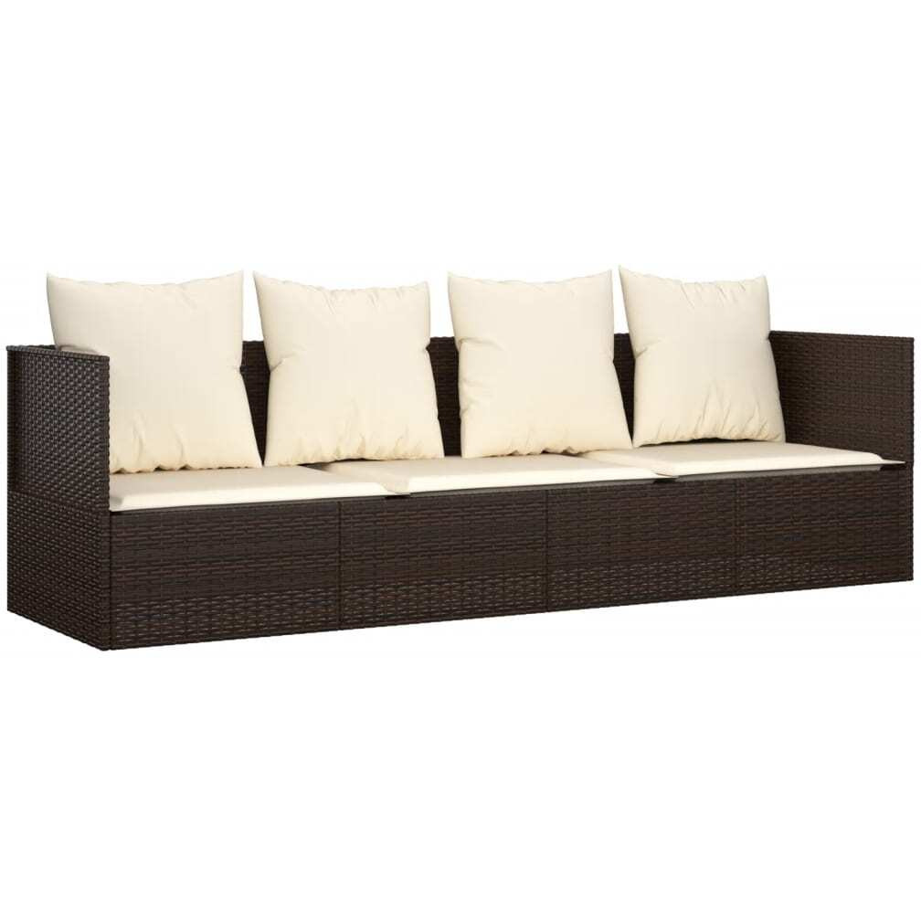 Vidaxl Patio Lounge Bed With Cushions Brown Poly Rattan