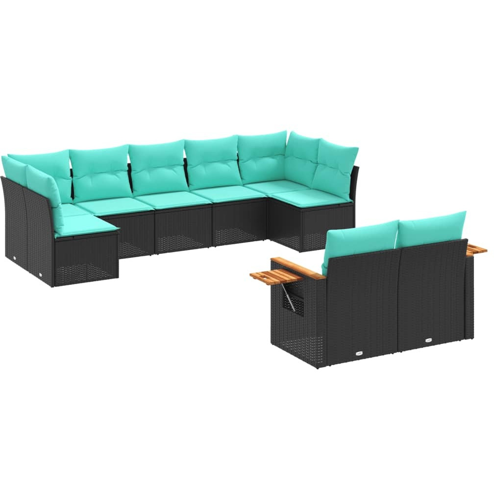 Vidaxl 9 Piece Patio Sofa Set With Cushions Black Poly Rattan