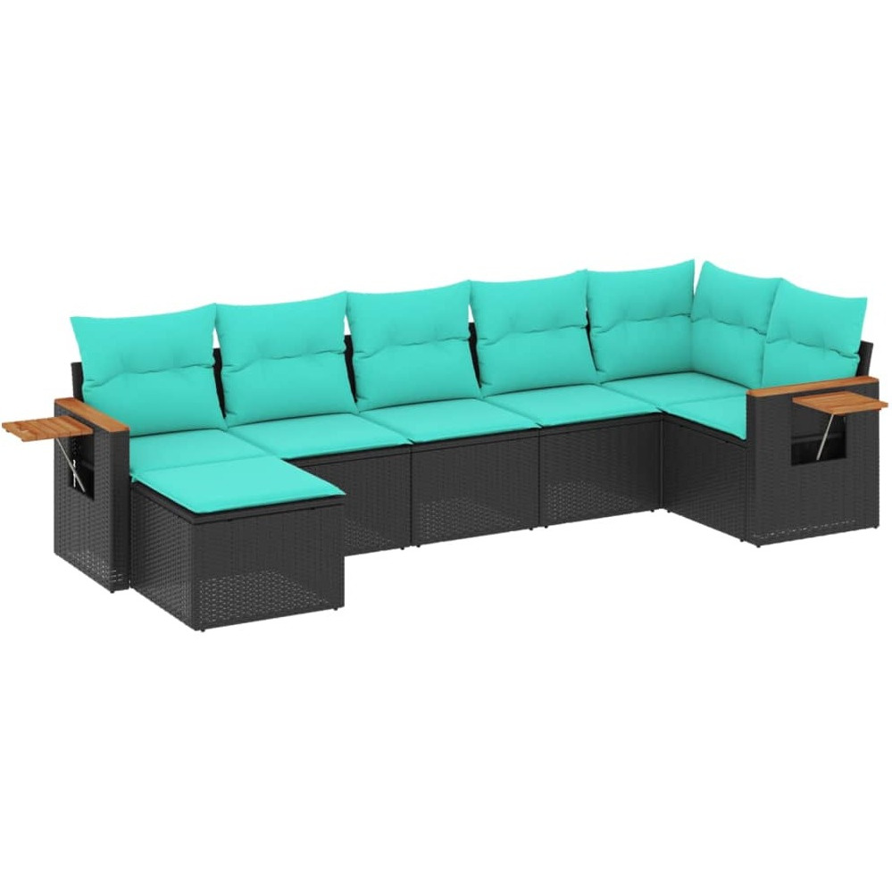 Vidaxl 7 Piece Patio Sofa Set With Cushions Black Poly Rattan