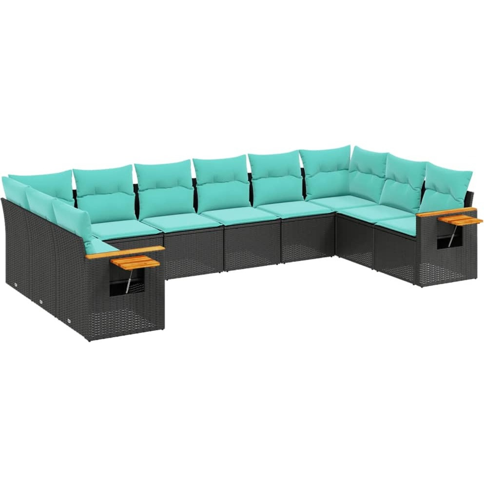 Vidaxl 10 Piece Patio Sofa Set With Cushions Black Poly Rattan