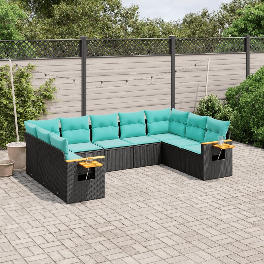 Vidaxl 9 Piece Patio Sofa Set With Cushions Black Poly Rattan