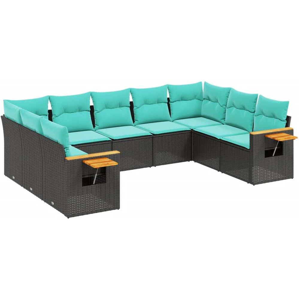 Vidaxl 9 Piece Patio Sofa Set With Cushions Black Poly Rattan