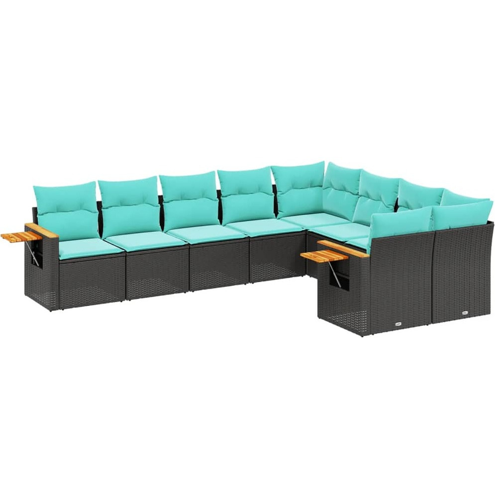Vidaxl 9 Piece Patio Sofa Set With Cushions Black Poly Rattan