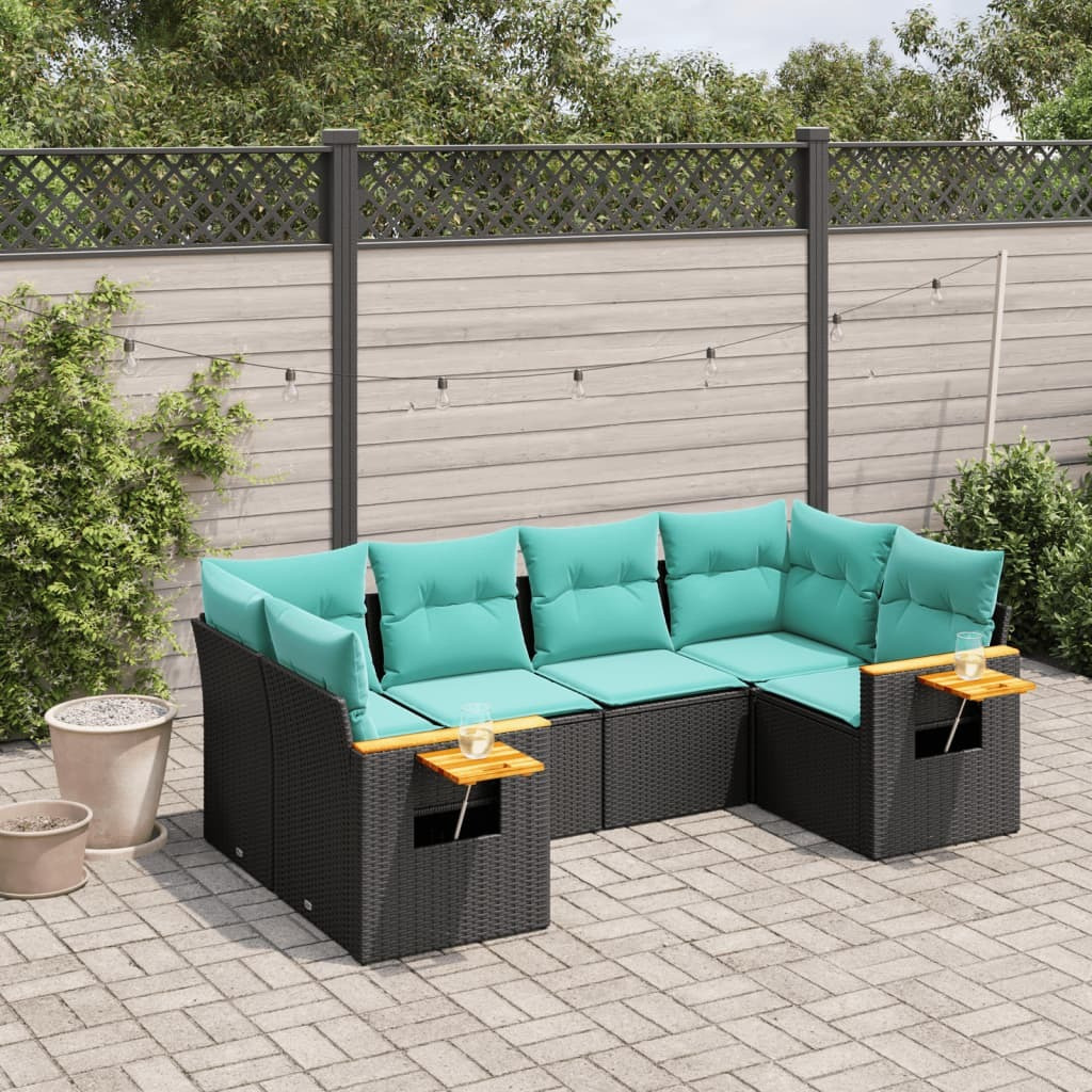 Vidaxl 6 Piece Patio Sofa Set With Cushions Black Poly Rattan
