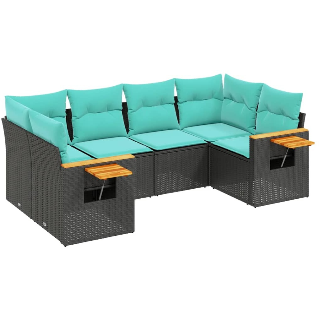 Vidaxl 6 Piece Patio Sofa Set With Cushions Black Poly Rattan