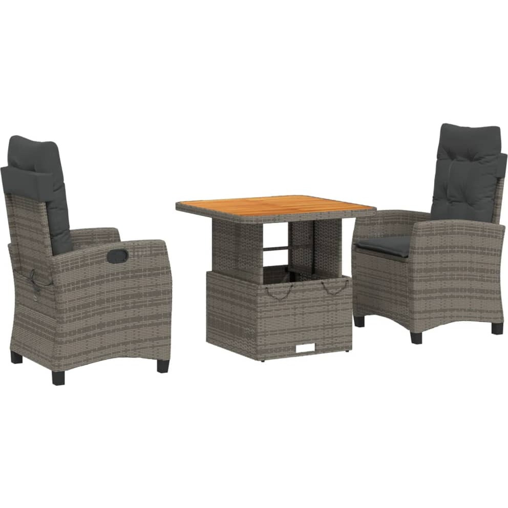 Vidaxl 3 Piece Patio Dining Set With Cushions Gray Poly Rattan