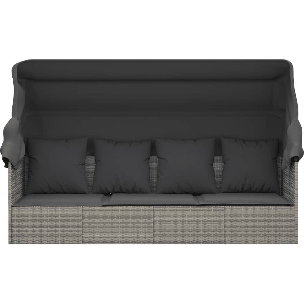Vidaxl Patio Lounge Bed With Roof And Cushions Gray Poly Rattan