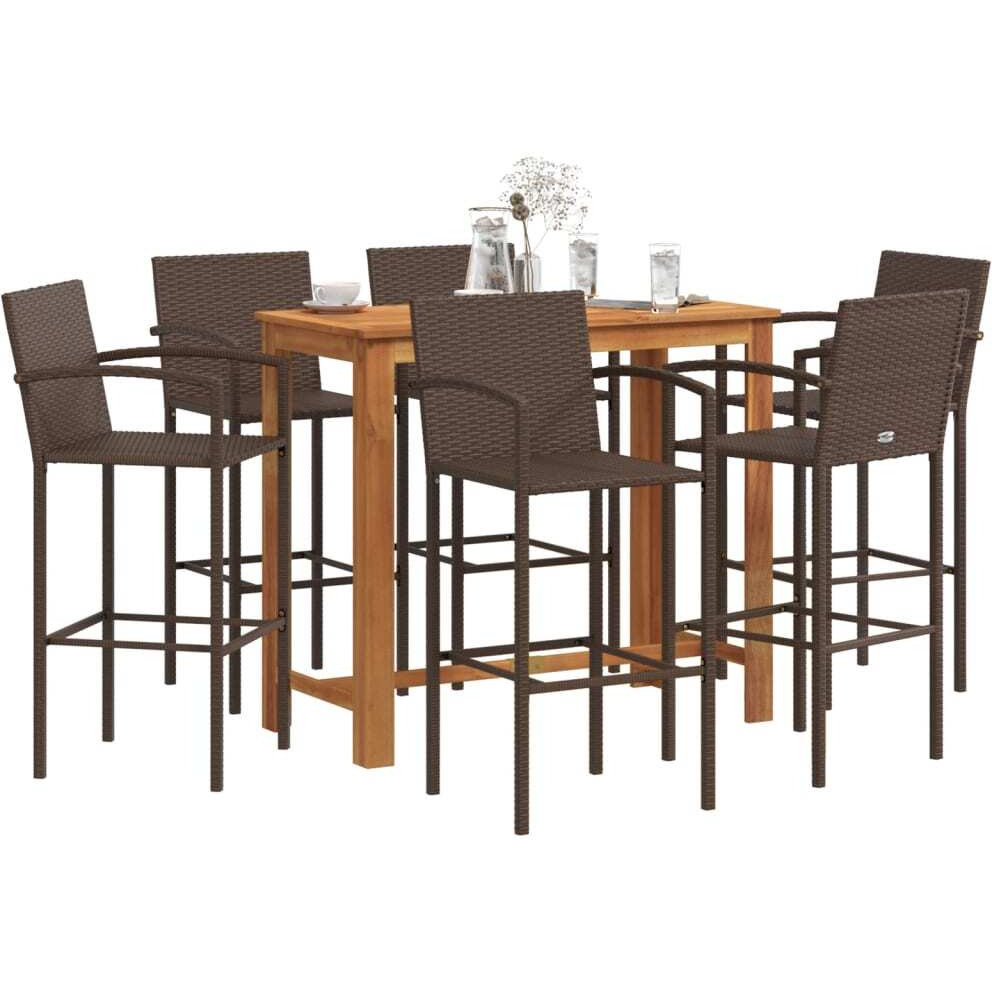 Vidaxl 7 Piece Patio Bar Set Brown Solid Wood Acacia And Poly Rattan