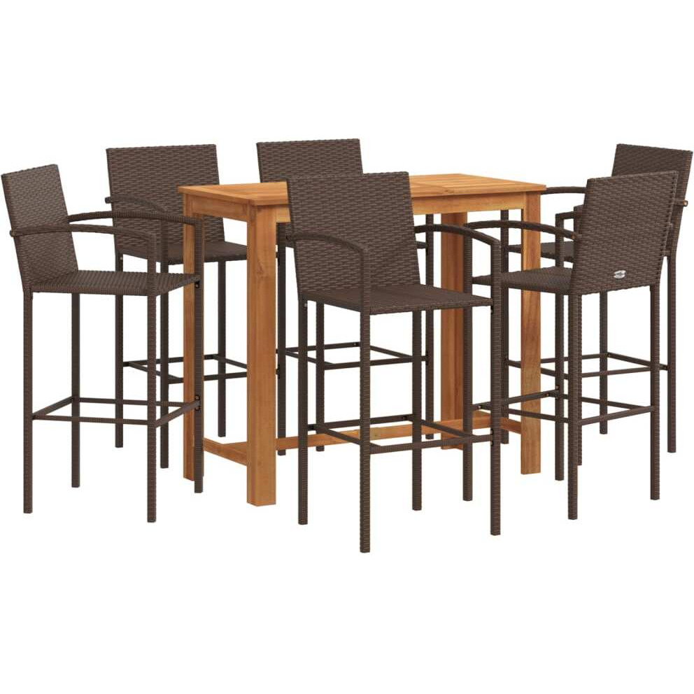Vidaxl 7 Piece Patio Bar Set Brown Solid Wood Acacia And Poly Rattan