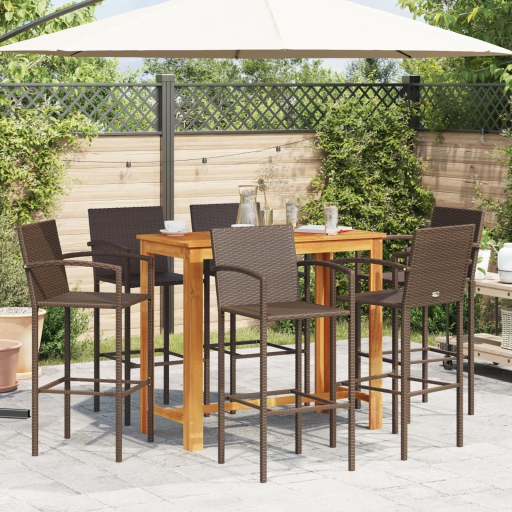 Vidaxl 7 Piece Patio Bar Set Brown Solid Wood Acacia And Poly Rattan