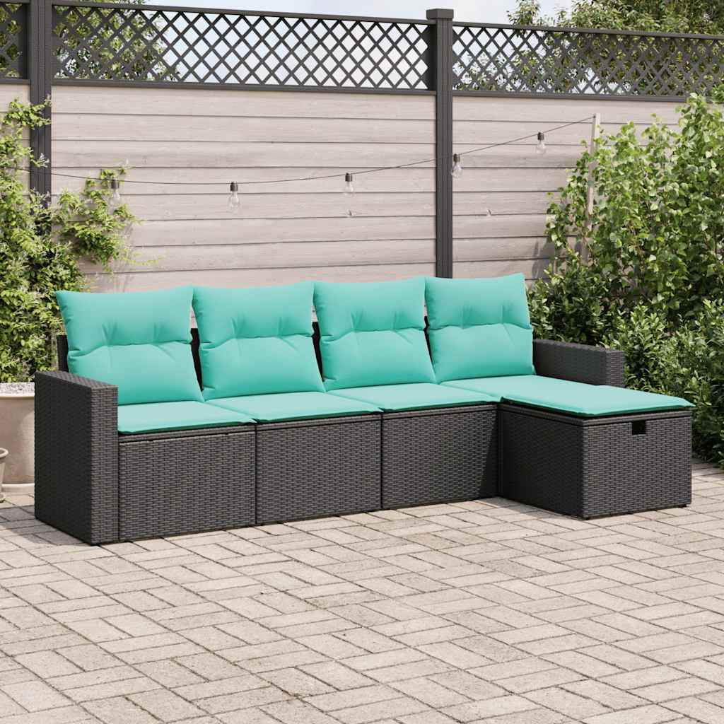 Vidaxl 5 Piece Patio Sofa Set With Cushions Black Poly Rattan