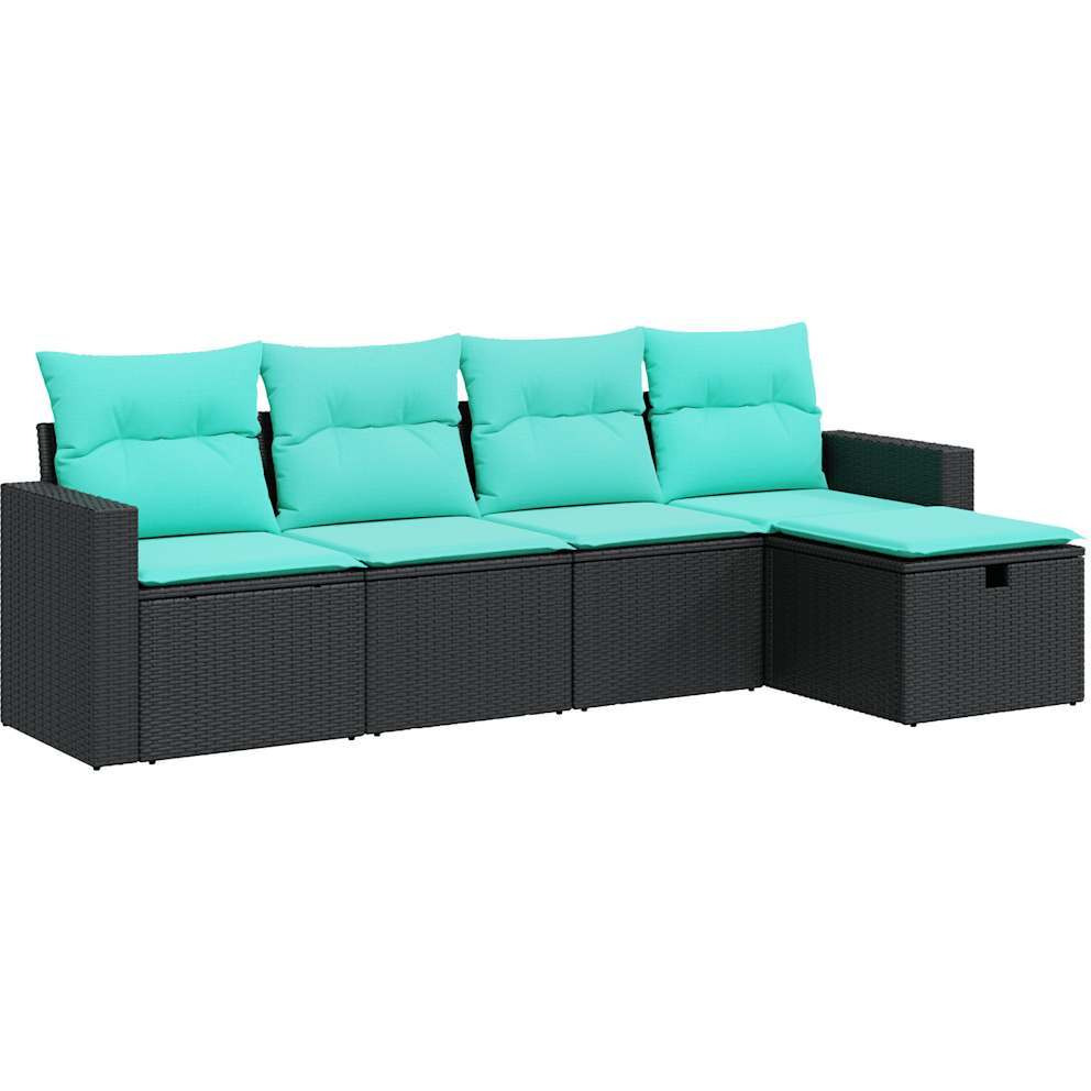 Vidaxl 5 Piece Patio Sofa Set With Cushions Black Poly Rattan