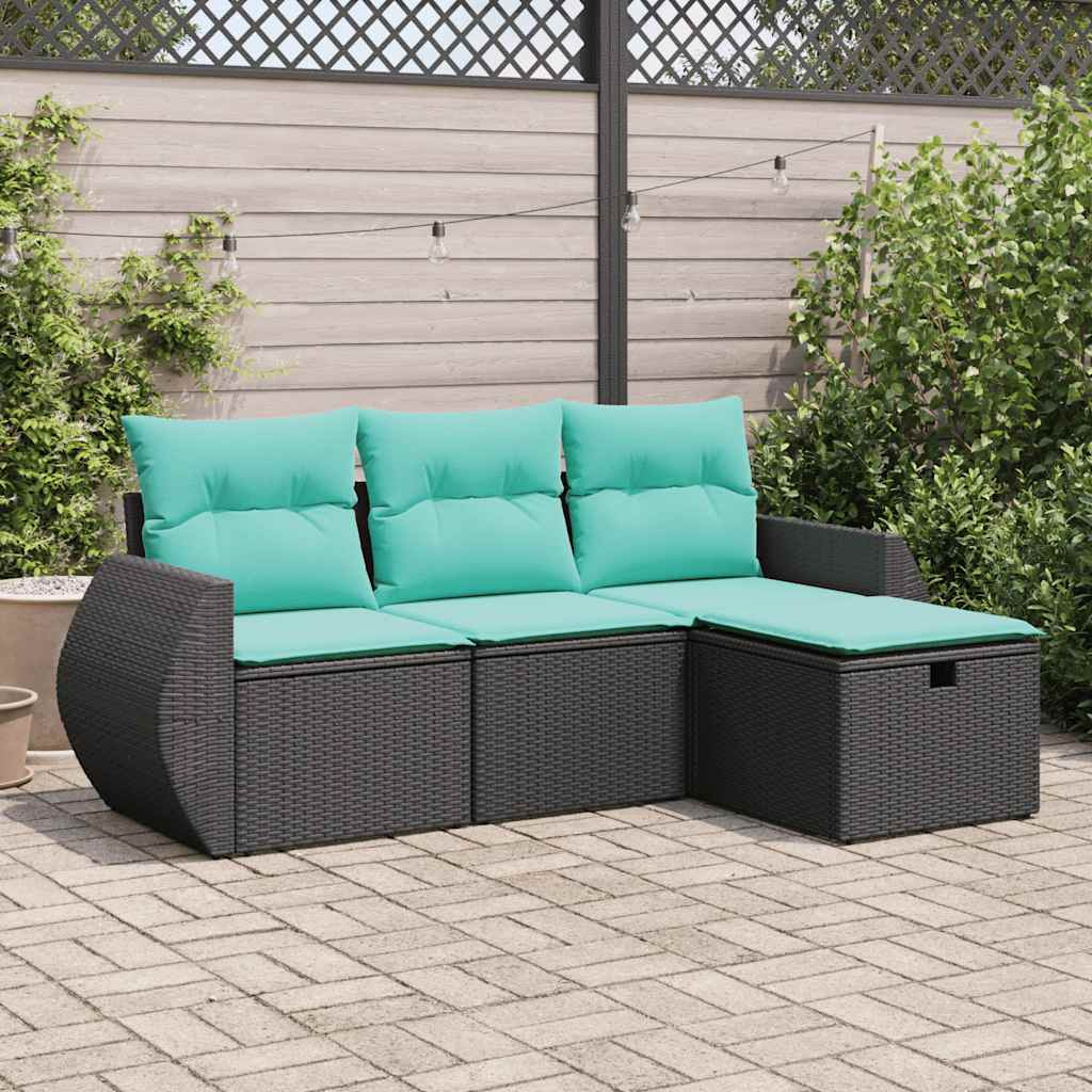 Vidaxl 4 Piece Patio Sofa Set With Cushions Black Poly Rattan
