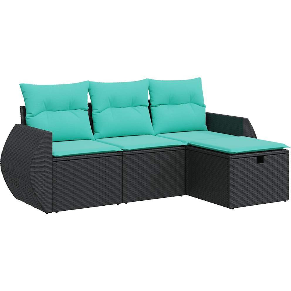 Vidaxl 4 Piece Patio Sofa Set With Cushions Black Poly Rattan