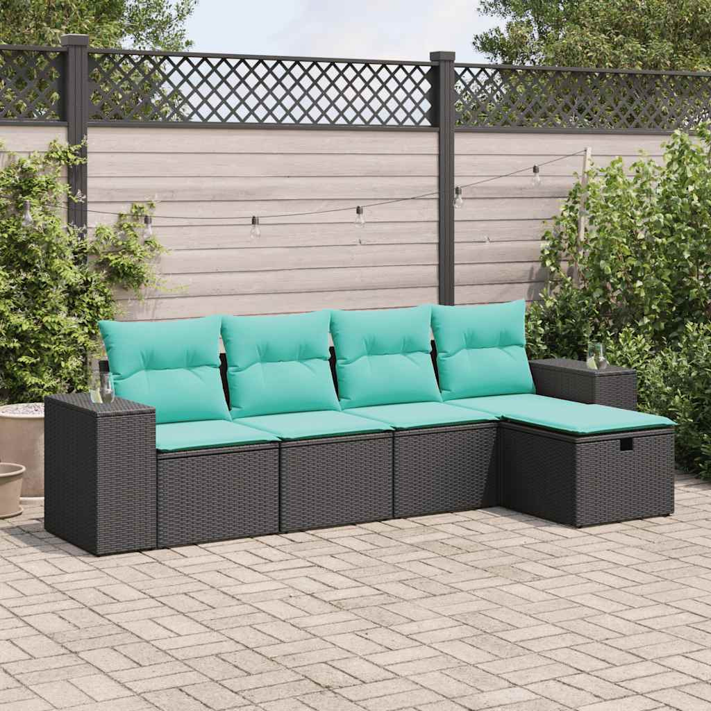 Vidaxl 5 Piece Patio Sofa Set With Cushions Black Poly Rattan