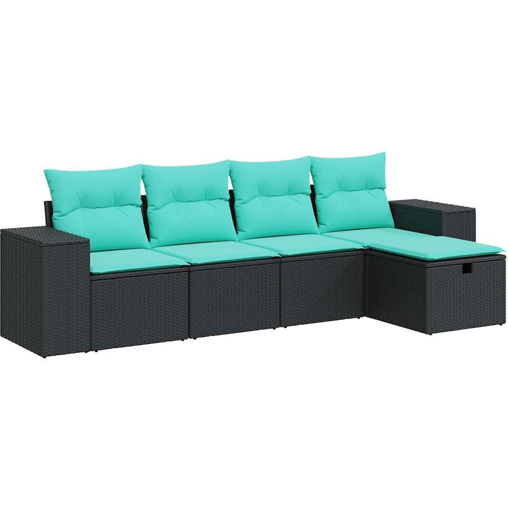 Vidaxl 5 Piece Patio Sofa Set With Cushions Black Poly Rattan