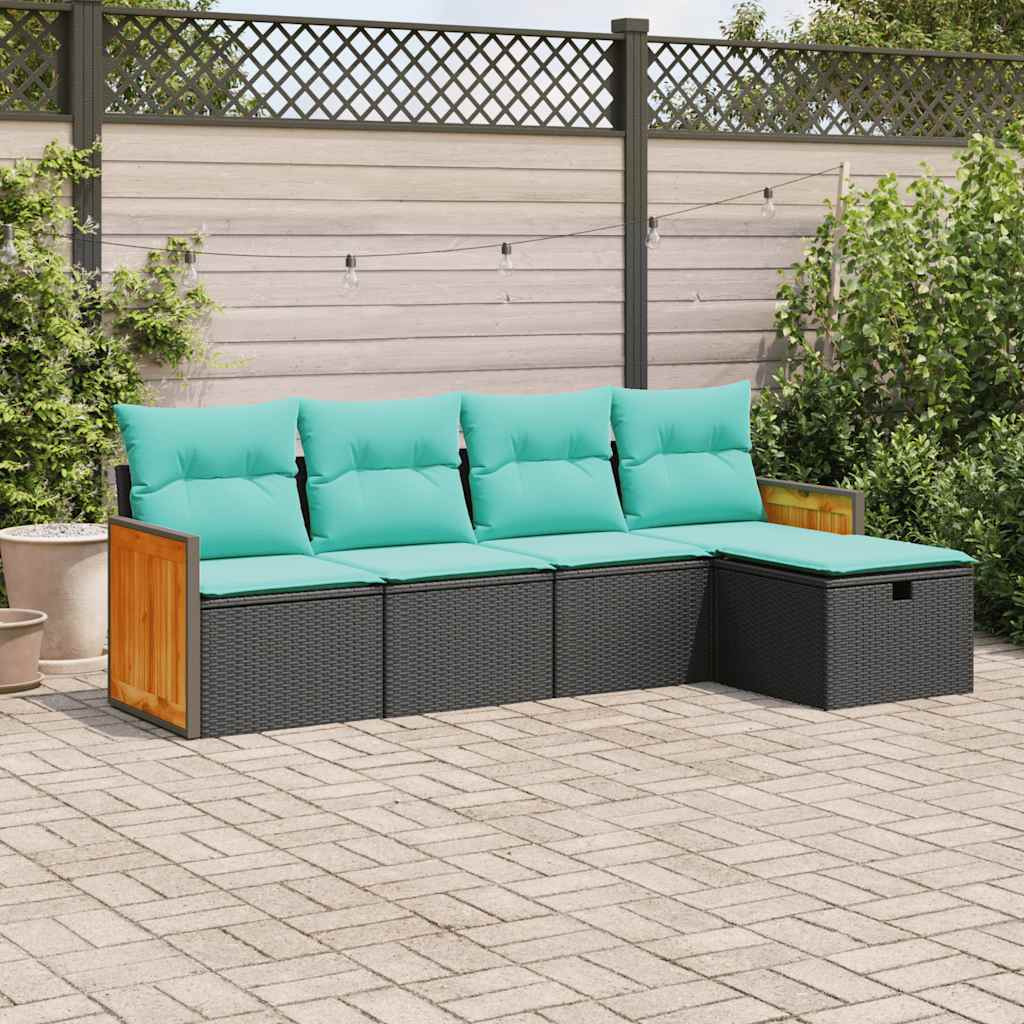 Vidaxl 5 Piece Patio Sofa Set With Cushions Black Poly Rattan