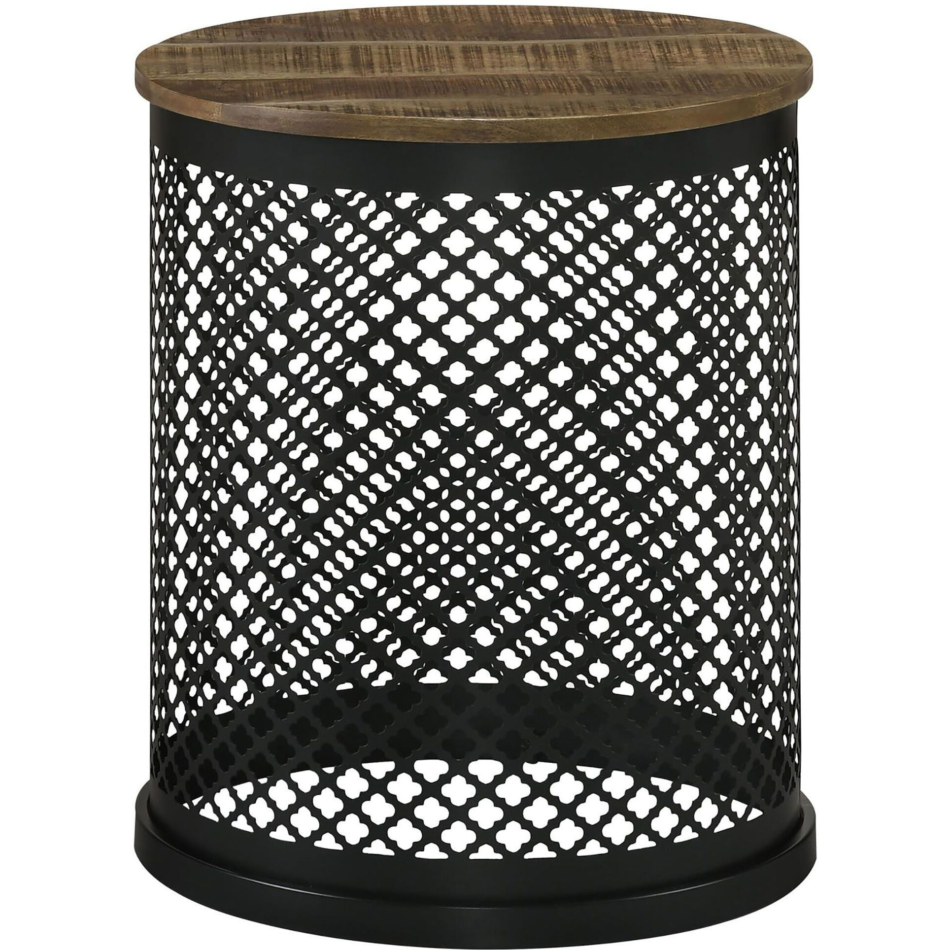 Natural And Black Drum Base Accent Table